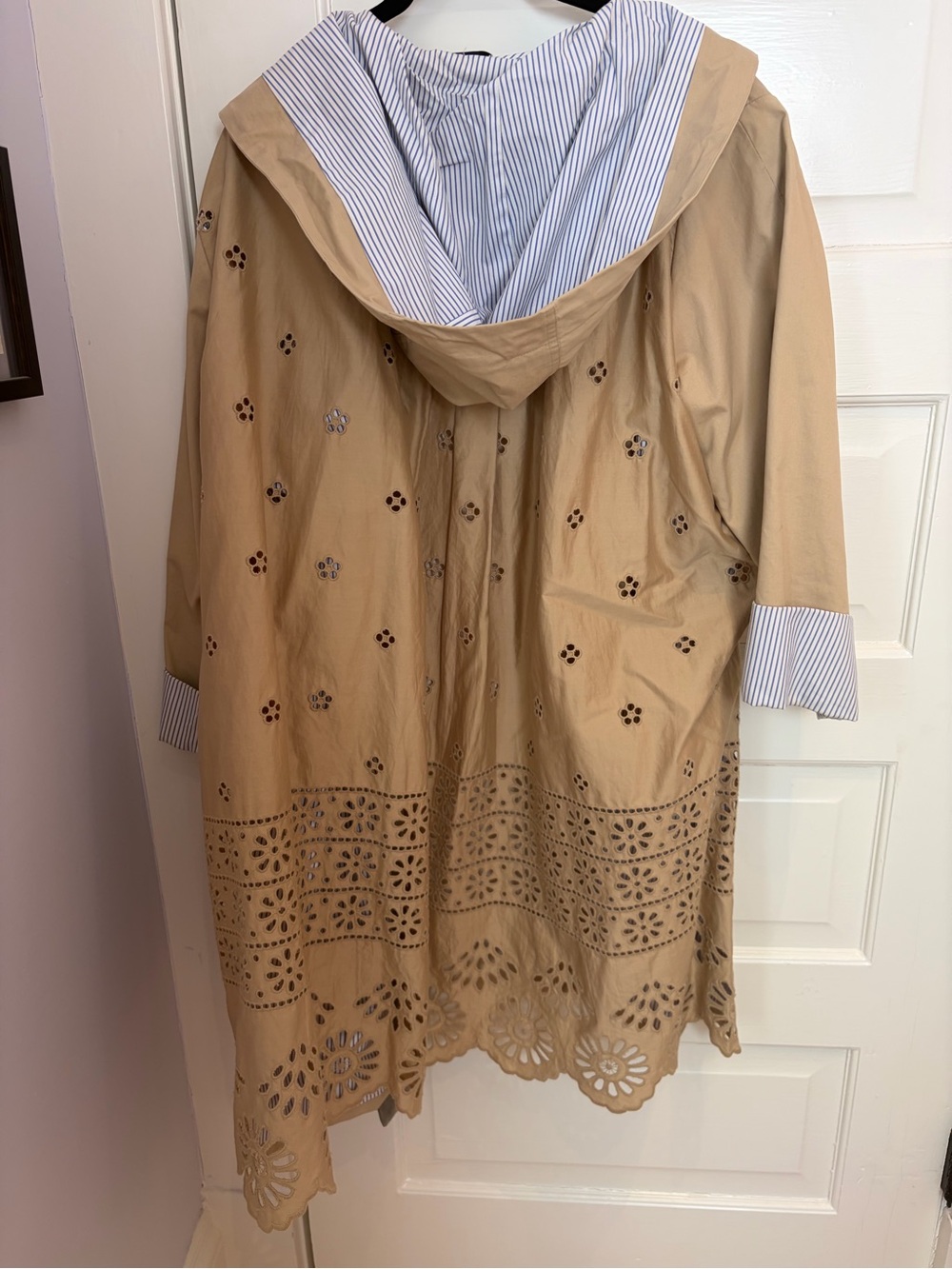 Sea Tan Eyelet Jacket with Blue-White Striped Trim - Picture 3 of 3
